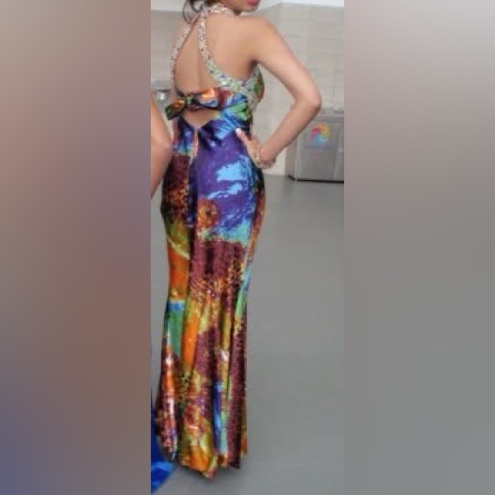 Bellissima Colorful Backless Evening Gown - Picture 6 of 6